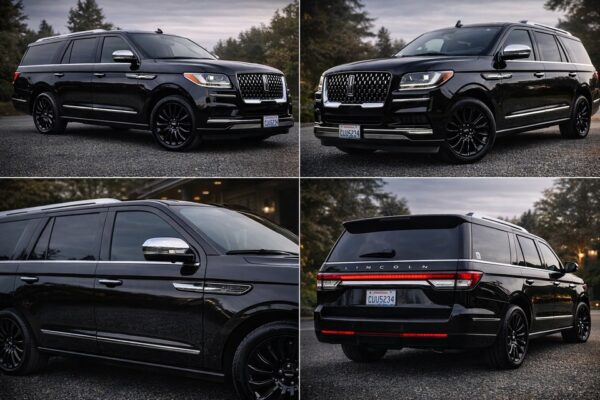 Four-angle exterior overview of the actual black Lincoln Navigator Black Label L